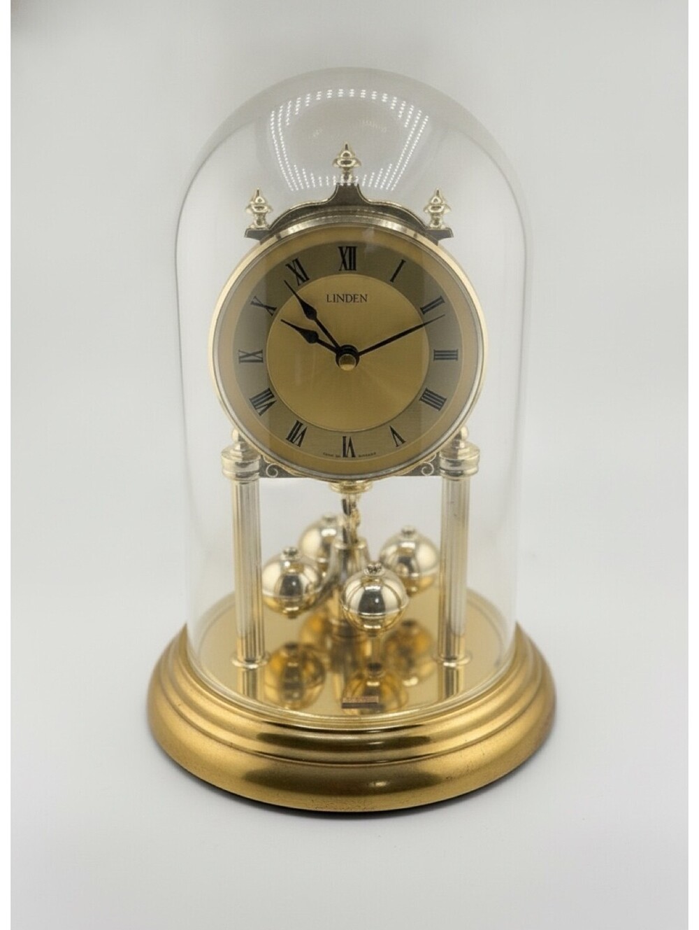 VTG Linden Quartz Anniversary Clock W. Germany Glass Dome Working